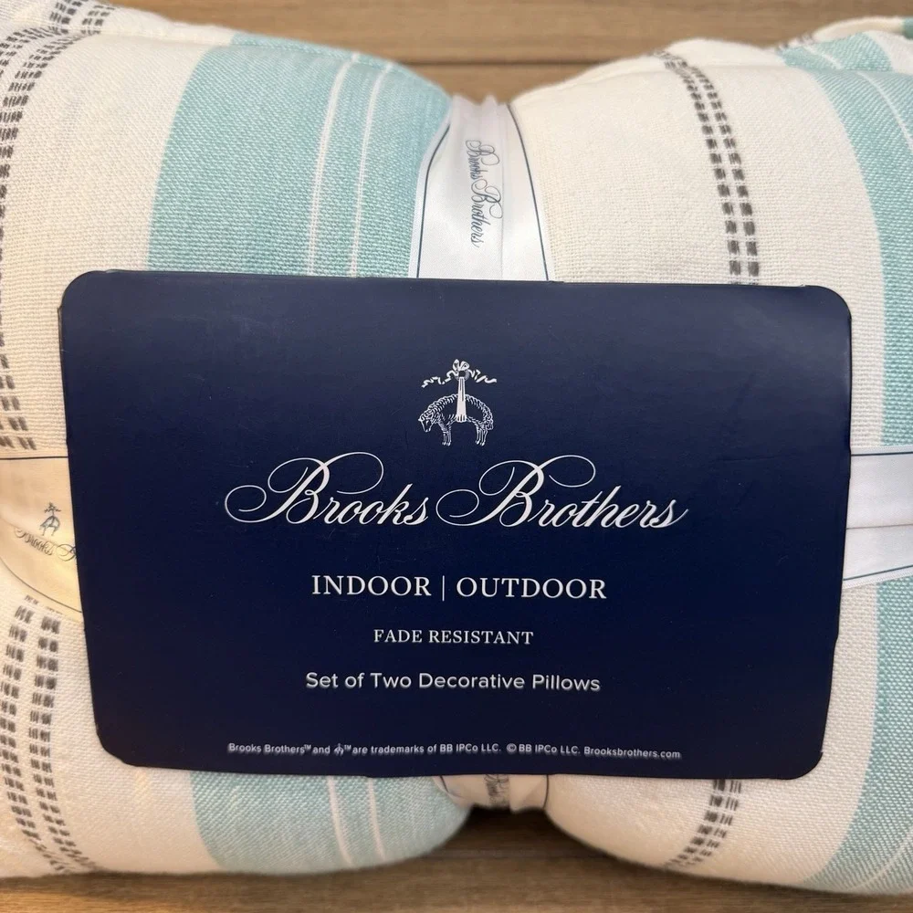 NWT Brooks Brothers Coastal Striped Throw Pillows Set 2 Fade Resistant Nautical